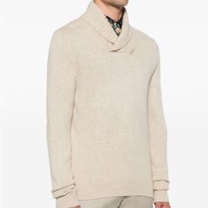 Everlane Mens The Felted Merino Shawl-Collar Wool Sweater Cream Mens L